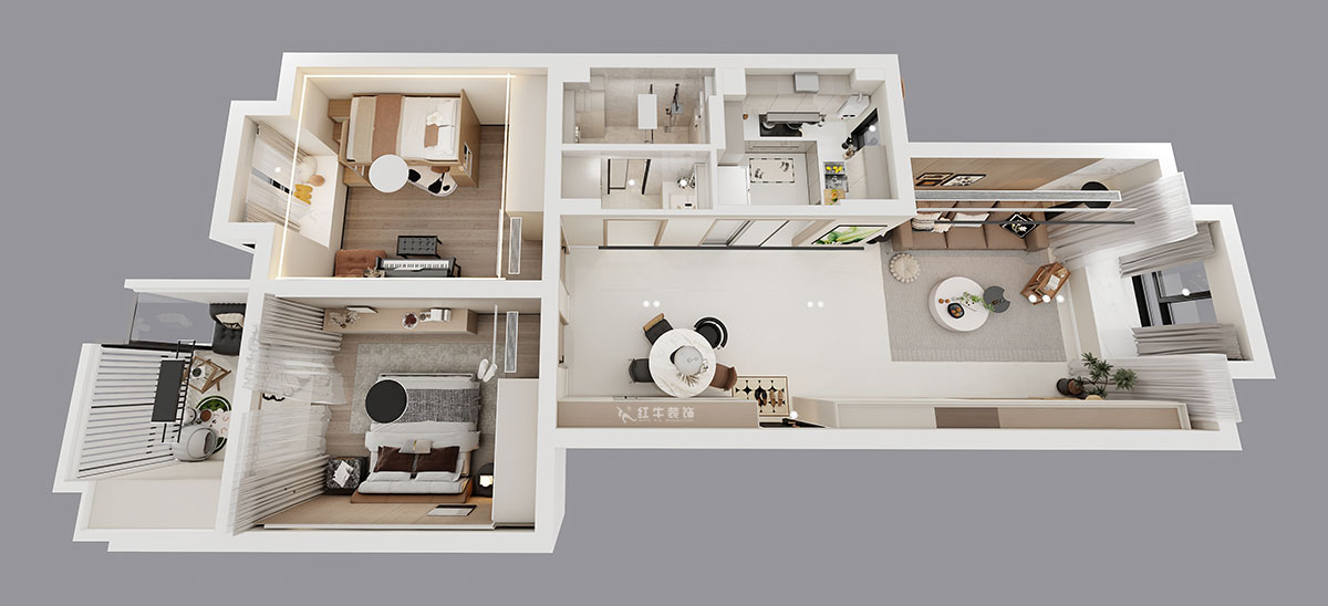 孟宪涛｜东城水岸5-202-99㎡-简约风格｜2室2厅1卫｜老房装修｜定制家｜全包14万｜00_04鸟瞰图